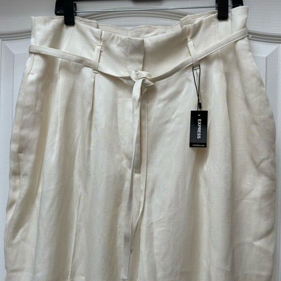 Express Linen Cream High Rise Tapered Ankle Pants Size 14 - Picture 3 of 8